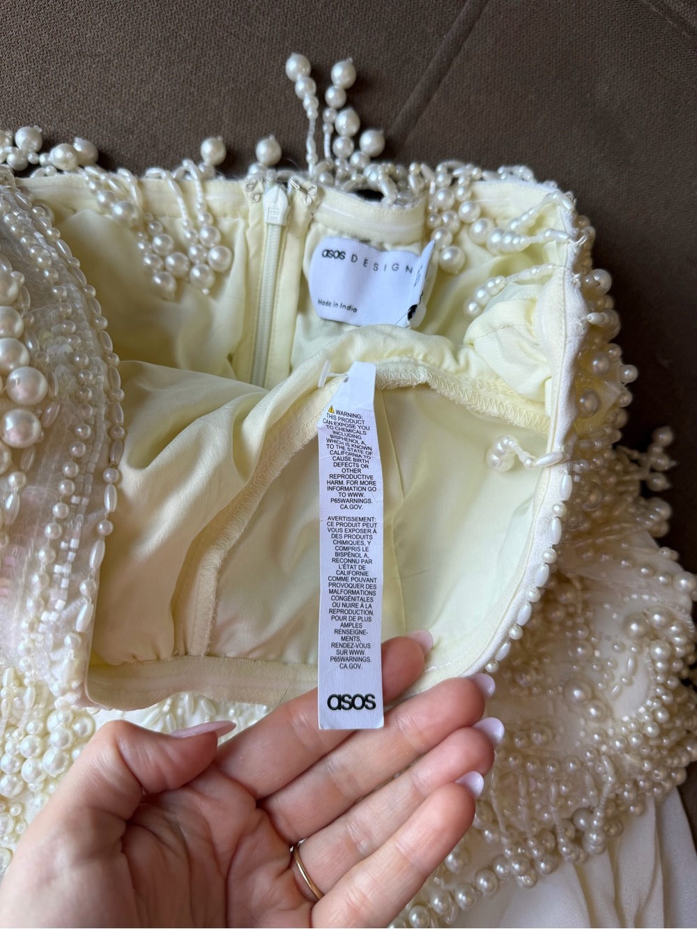 ASOS corset bandeau mini dress with pearl beading in ivory - Picture 4 of 5